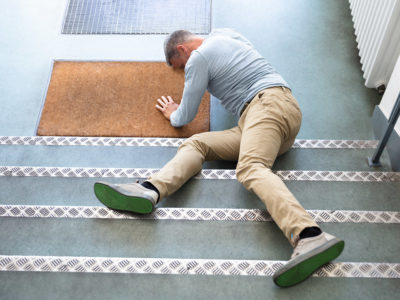Man who has fallen down the stairs