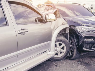 Two passenger SUVs involved in a side impact crash.