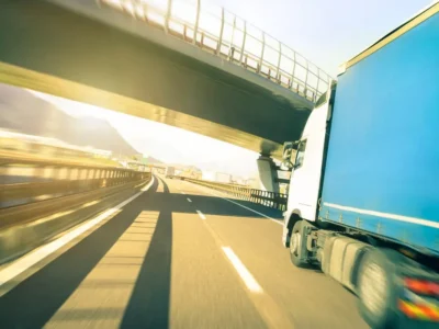 Speeding semi truck on highway.